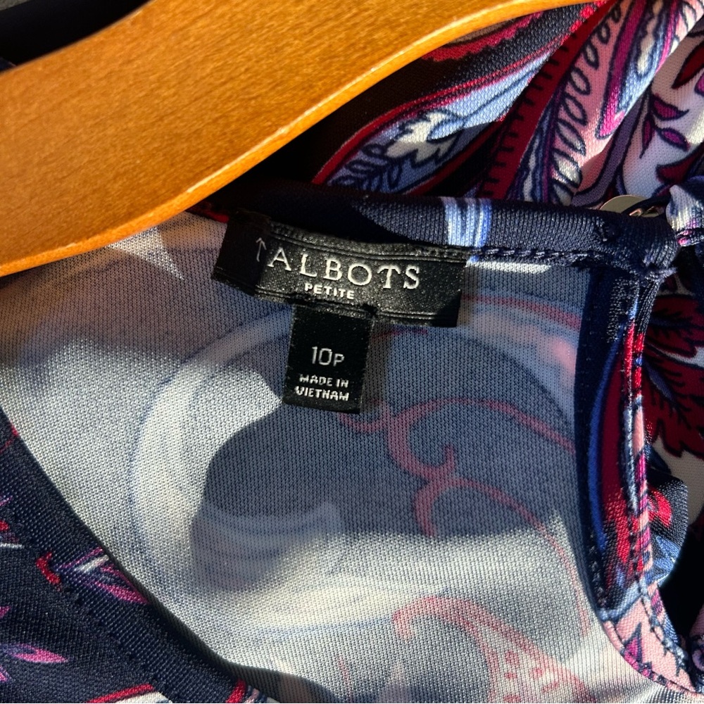 Talbots Petite Women's Dress Blue Pink Paisley Midi Travel Office‎ Preppy 12P - Picture 10 of 10